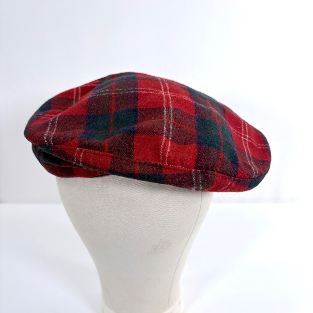 Pendleton Flat Cap Red Green Plaid Wool Vintage N… - image 4